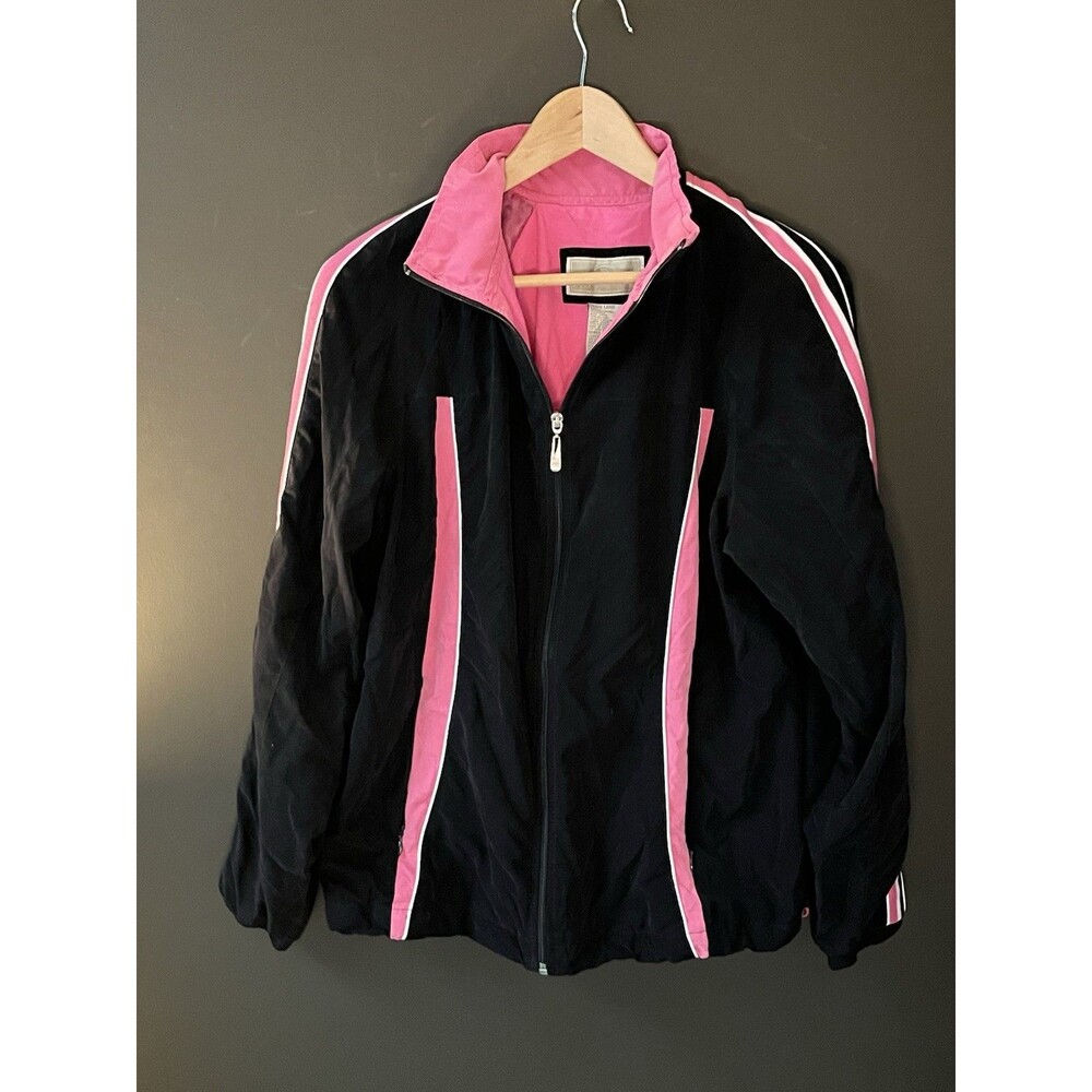 Vintage Y2K Green Tea Track Jacket Black Pink Windbreaker Retro Zip Up Large